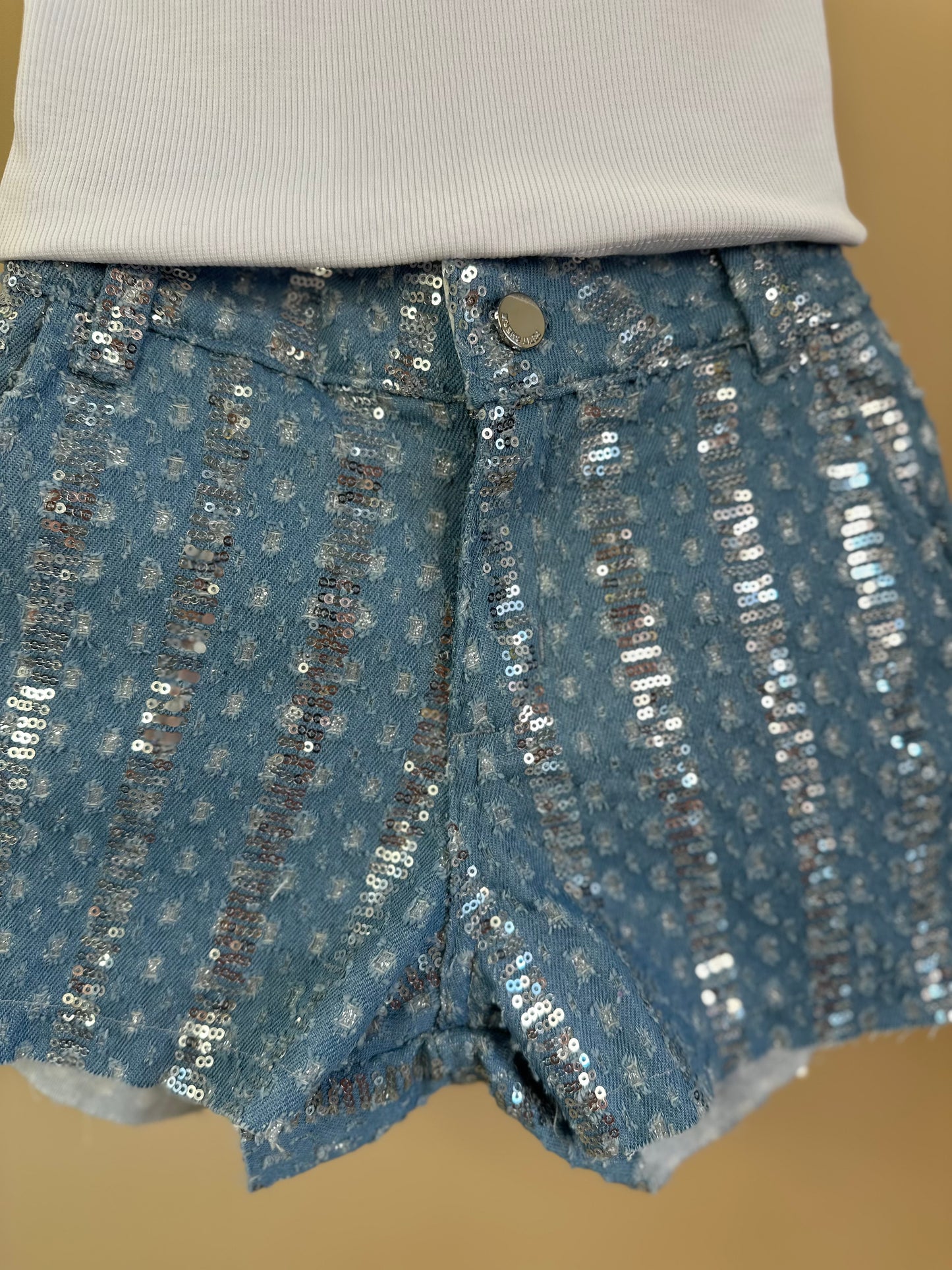 Conjunto Infantil Regata e Shorts Jeans com Paetês - Petit Cherie