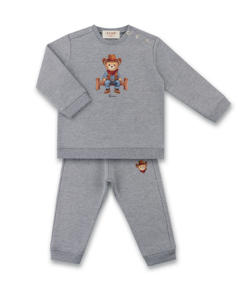 Conjunto Bebê Moletom Agasalho e Calça Teddy Cowboy Cinza