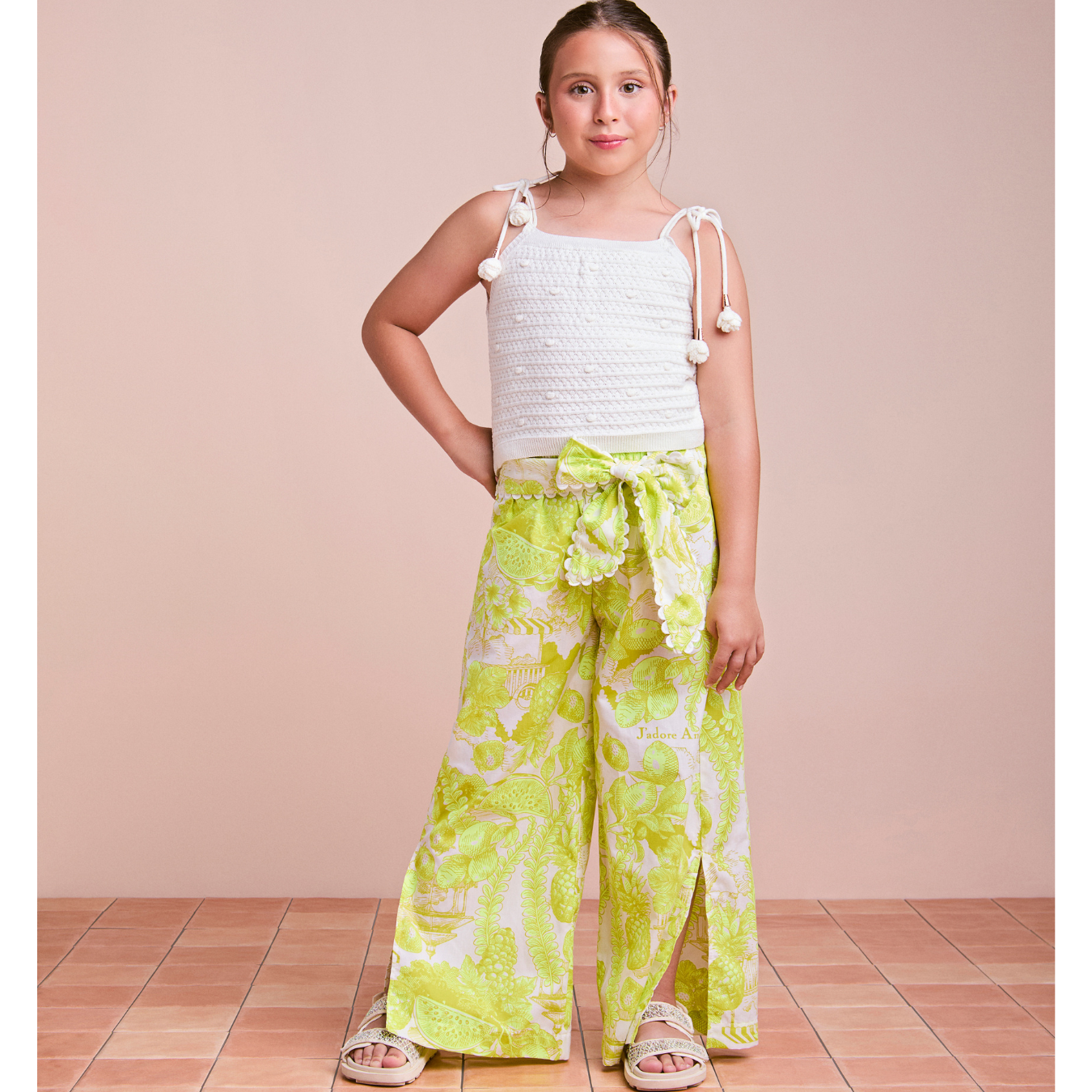 Conjunto Infantil Blusa Tricot e Calça Laise Verde Melão - Animê