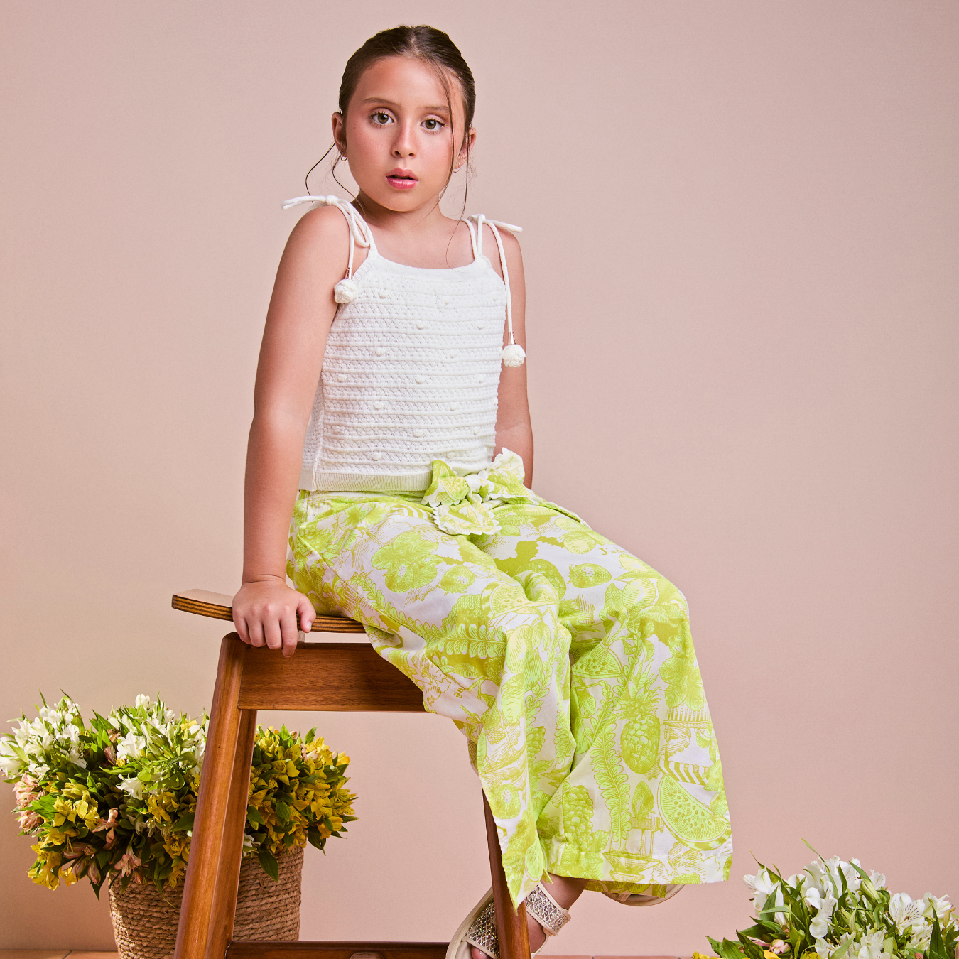 Conjunto Infantil Blusa Tricot e Calça Laise Verde Melão - Animê