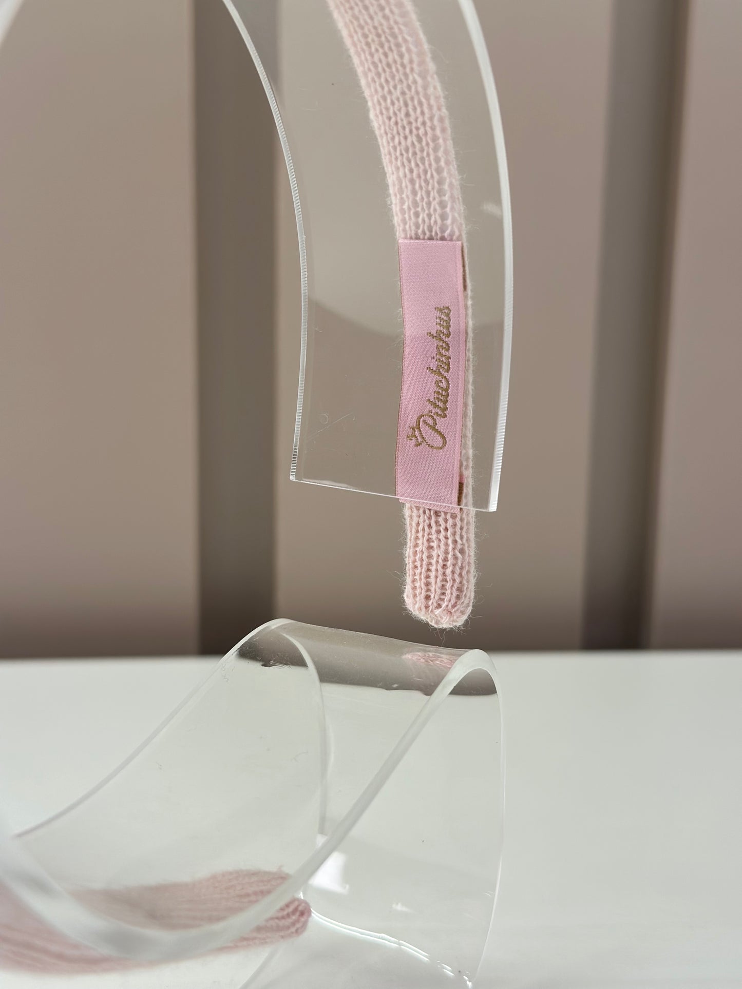 Arquinho Infantil Tricot Pompom Rosa Mel - Pituchinhus