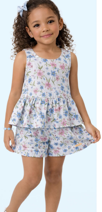 Conjunto Infantil Estampa Exclusiva Blusa Com Babado e Shorts - Luluzinha