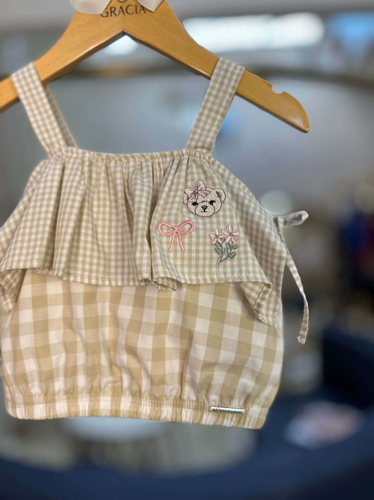 Conjunto Infantil Blusa Ciganinha e Saia-shorts Midi Xadrez Patches - Pituchinhus