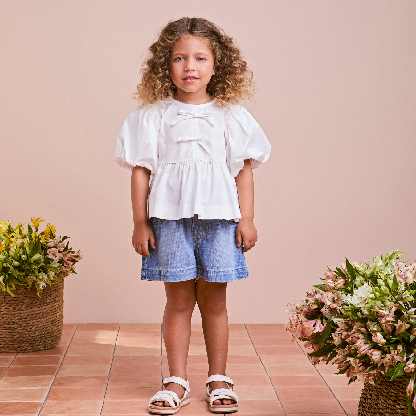 Conjunto Infantil Blusa Laços e Shorts Jeans Petit - Animê