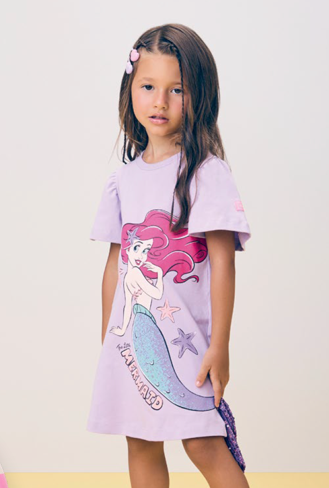 Vestido Infantil Pequena Sereia Lavanda - Momi