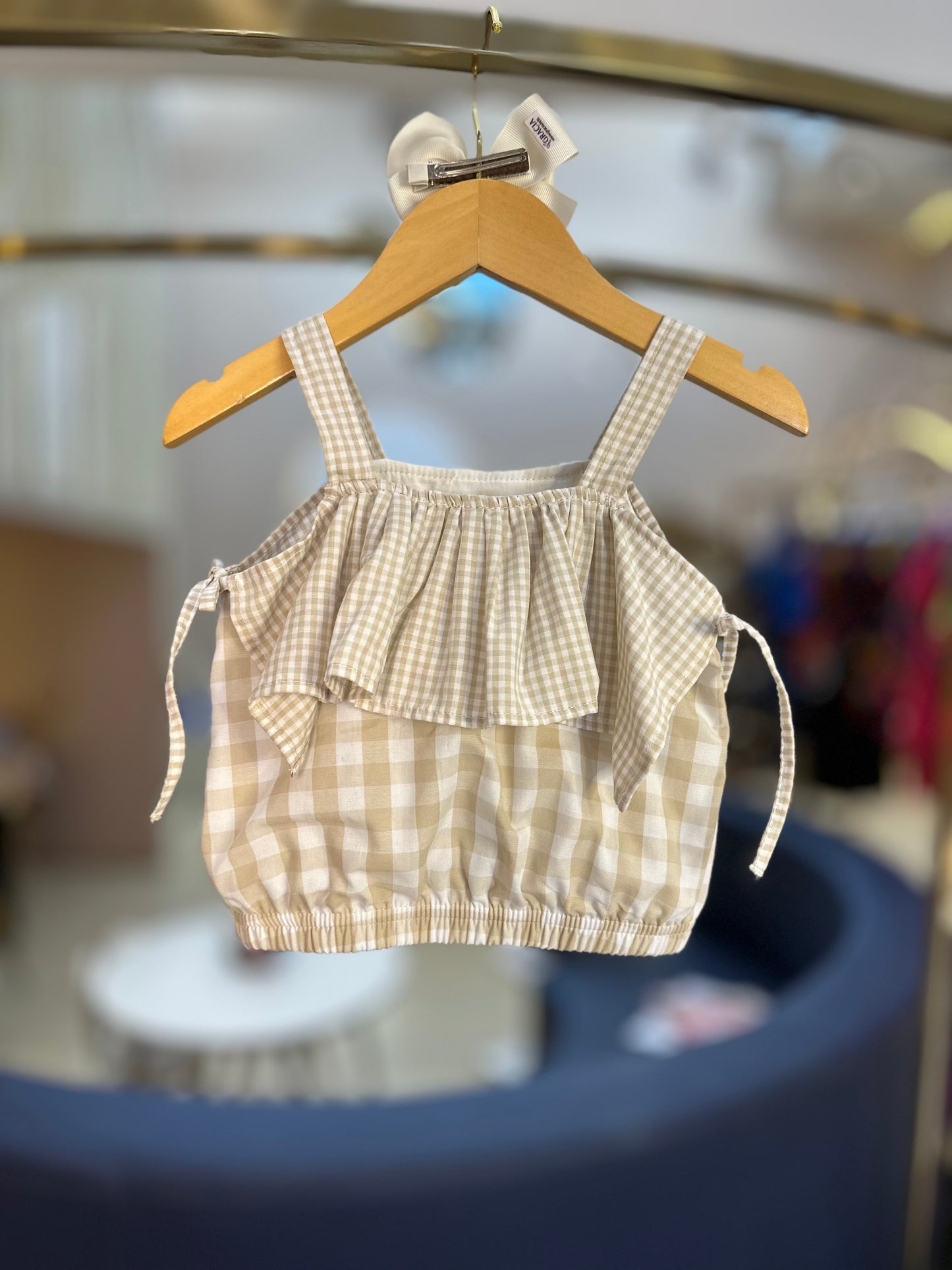 Conjunto Infantil Blusa Ciganinha e Saia-shorts Midi Xadrez Patches - Pituchinhus