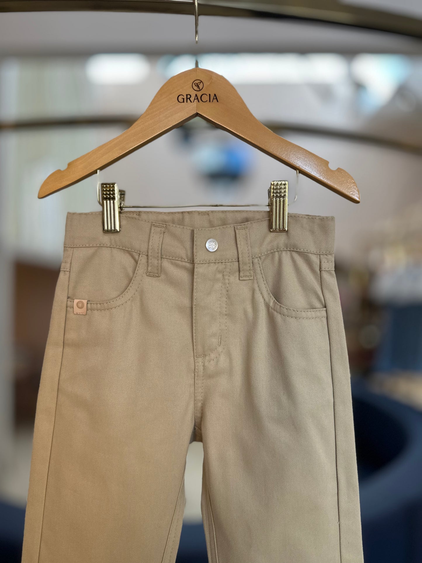 Calça Infantil Social Sarja Bege - Um Mais Um