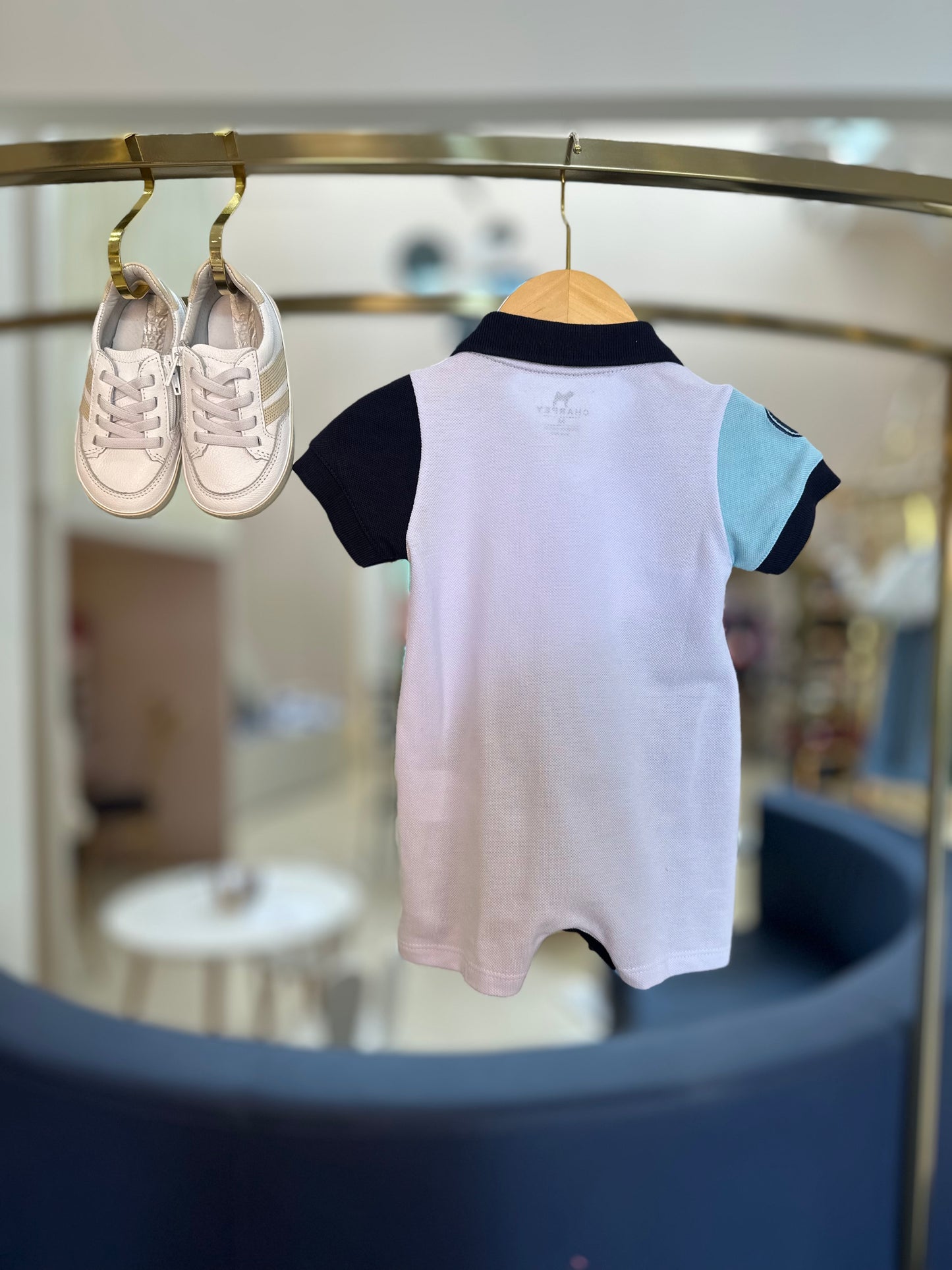 Macacão Bebê Piquet Marinho com Branco - Charpey