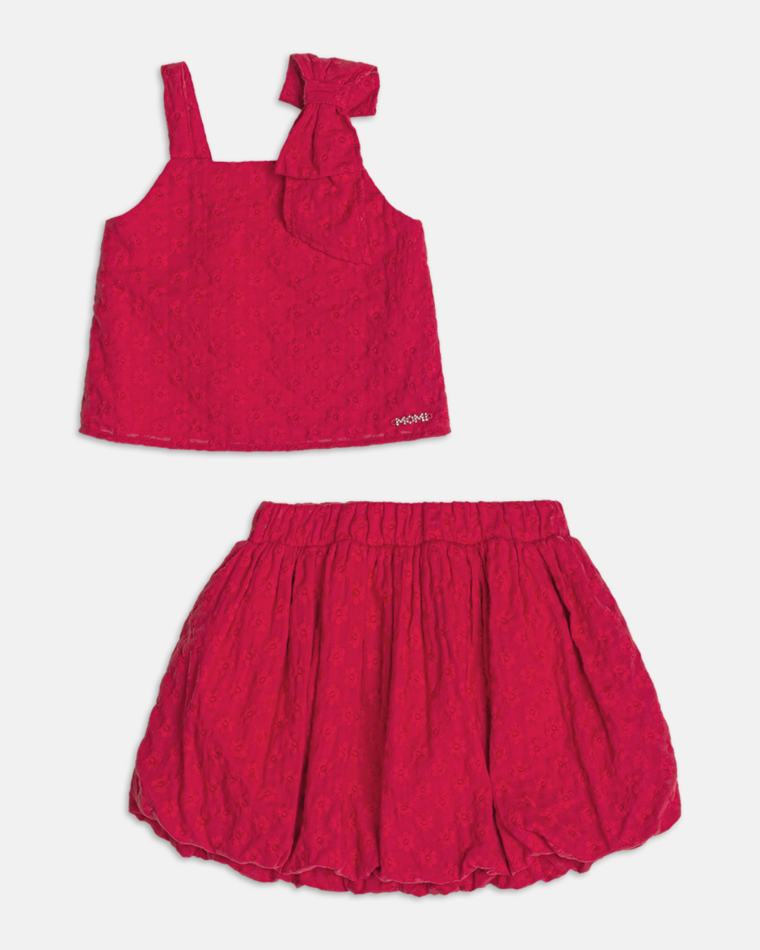 Conjunto Infantil Vermelho Blusa Laço Lateral e Saia Balonê - Momi