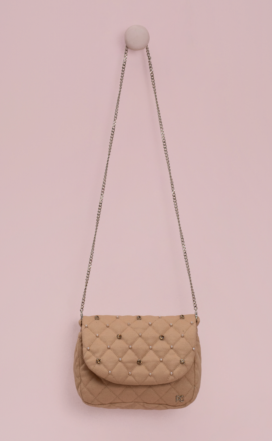 Bolsa Infantil Clássica Pérolas & Corrente Bege - Petit Cherie PRÉ-VENDA