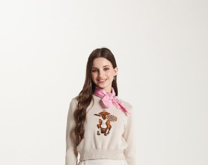 Blusa Teen Suéter Tricot Dog Tennista Bege - Two In