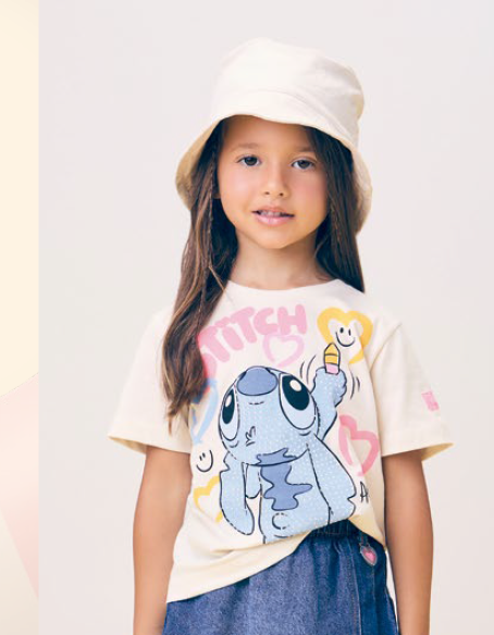 Blusa Infantil Stitch Aloha Bege - Momi