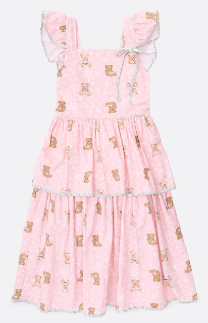 Vestido Infantil Algodão Estampa Ursinhos Com Babados - Pituchinhus