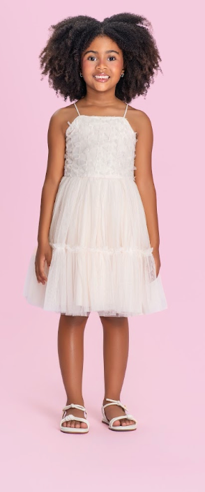 Vestido Infantil Em Tule Com Flores Em Relevo - Petit Cherie