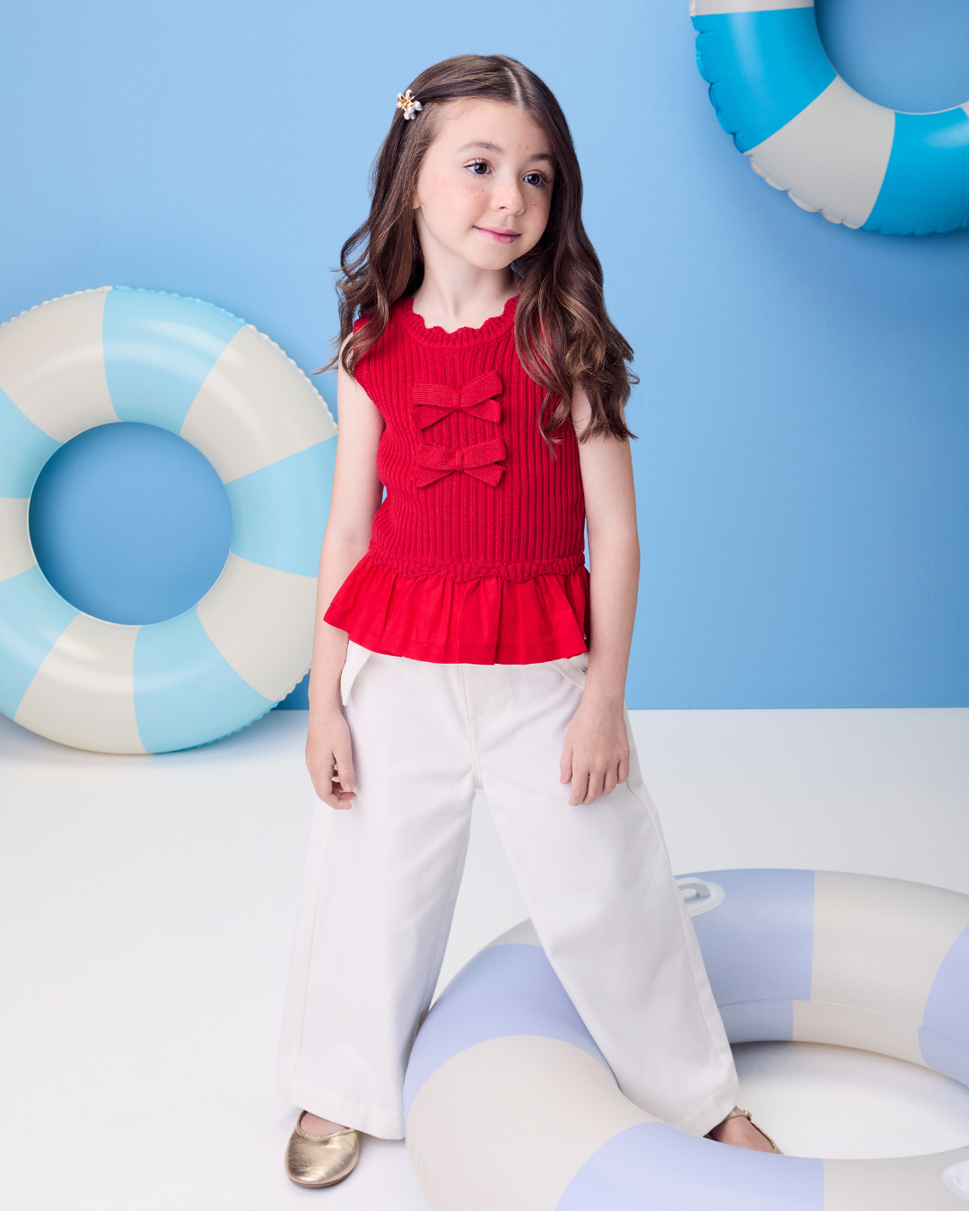 Blusa Infantil Peplum Tricot Lacinhos - Momi
