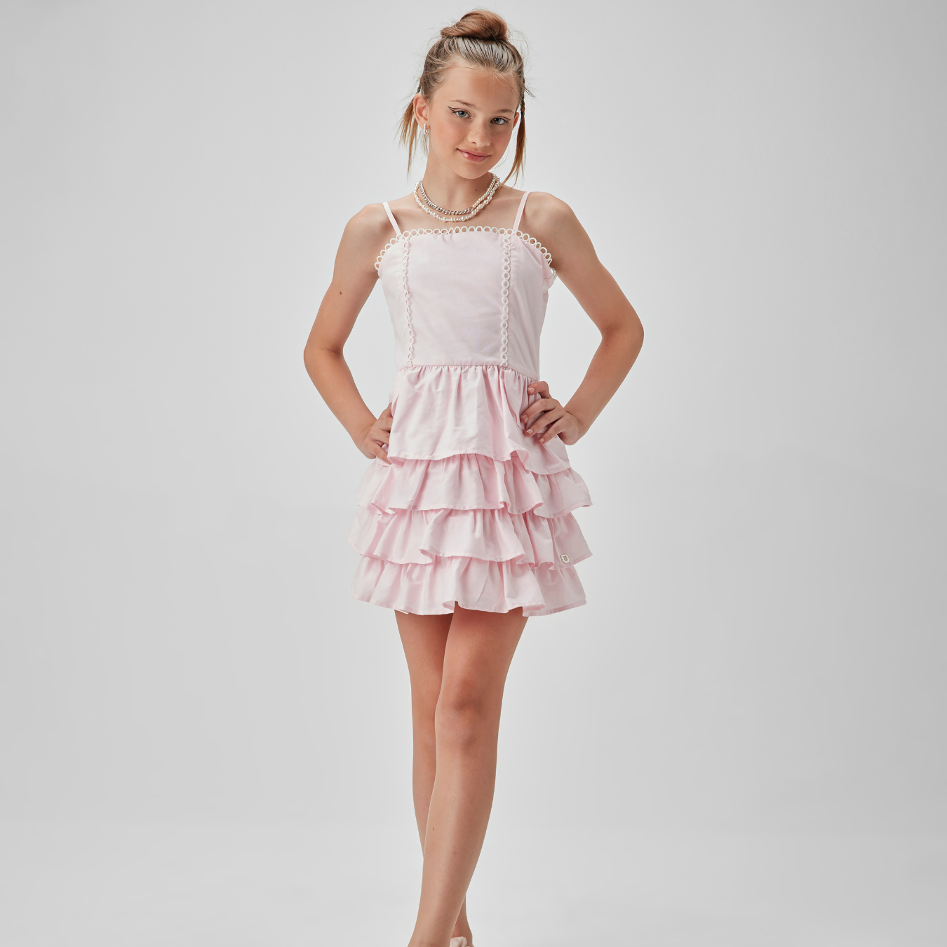 Vestido Teen Camadas Babados Rosa Claro - Two In PRÉ-VENDA
