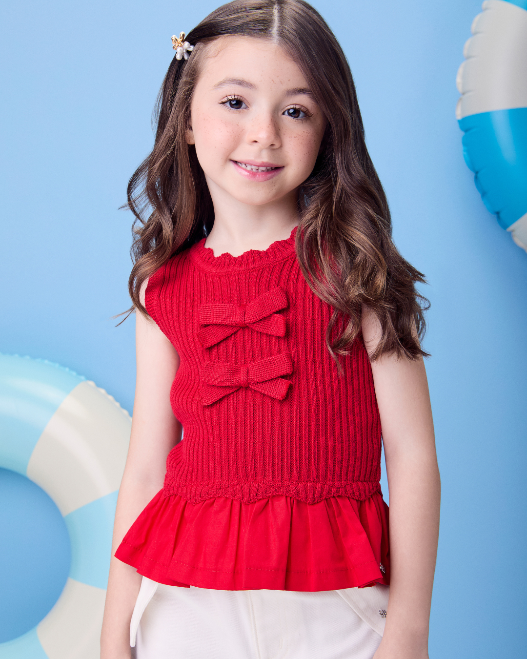 Blusa Infantil Peplum Tricot Lacinhos - Momi