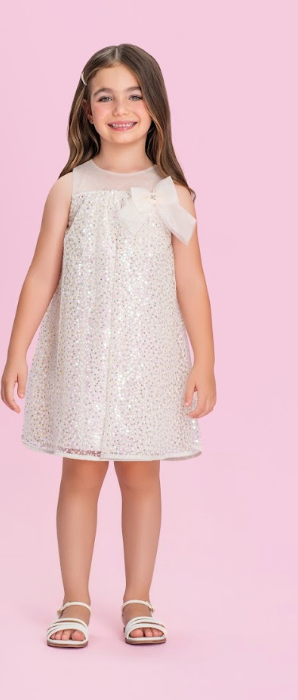 Vestido Infantil Bordado Com Laço Em Tule e Paetês - Petit Cherie