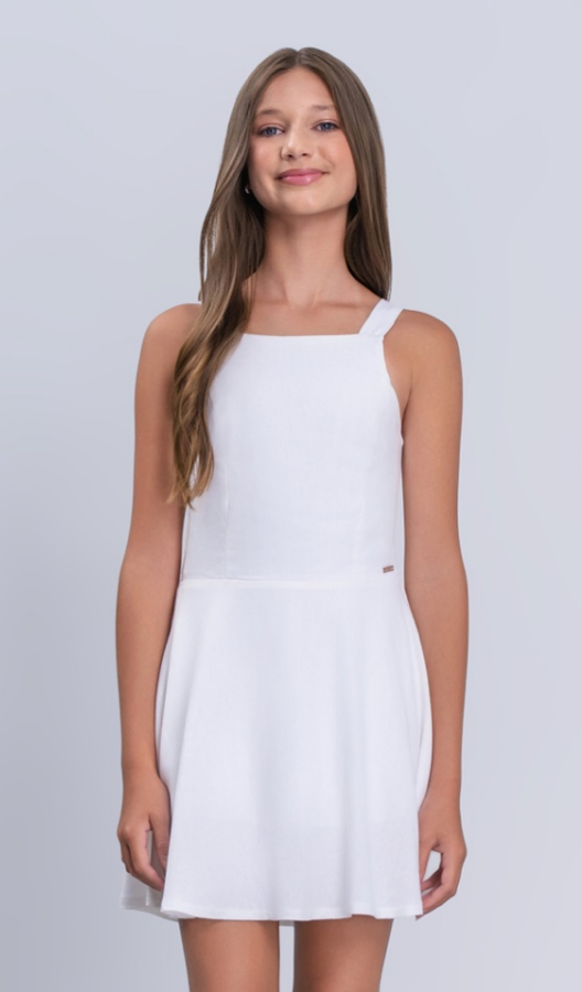 Vestido Teen de Linho Acinturada - Vanilla Cream - Pré Venda
