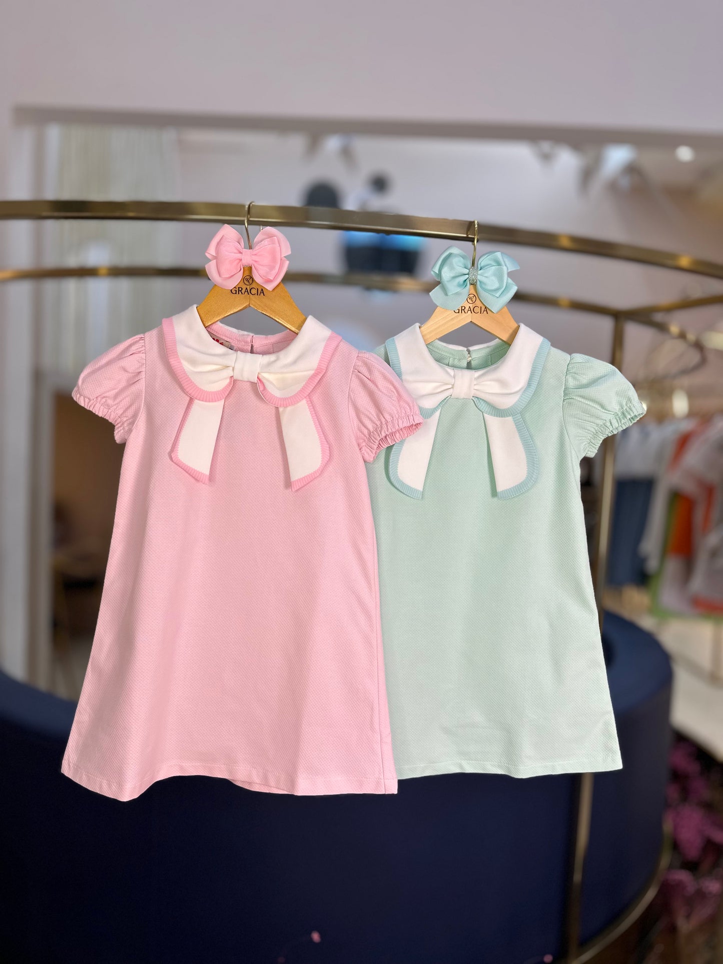 Vestido Infantil Piquet de Algodão Gola Laço Verde - Beabá