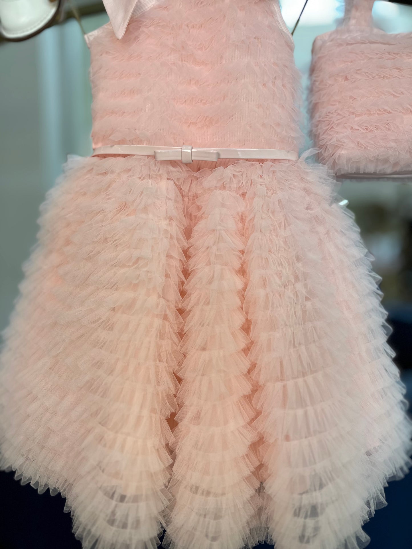Vestido Infantil Festa Frufru Tule Laço Puffer Bordado Rosa Gelado - Pituchinhus