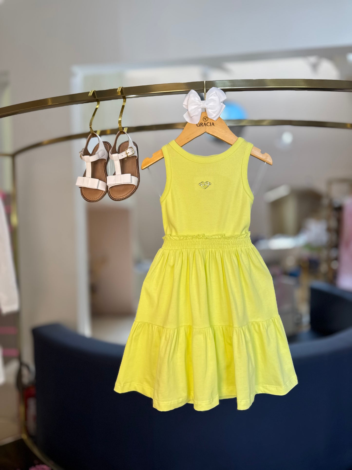 Vestido Infantil Regata Saia Marias Verde Melão - Momi
