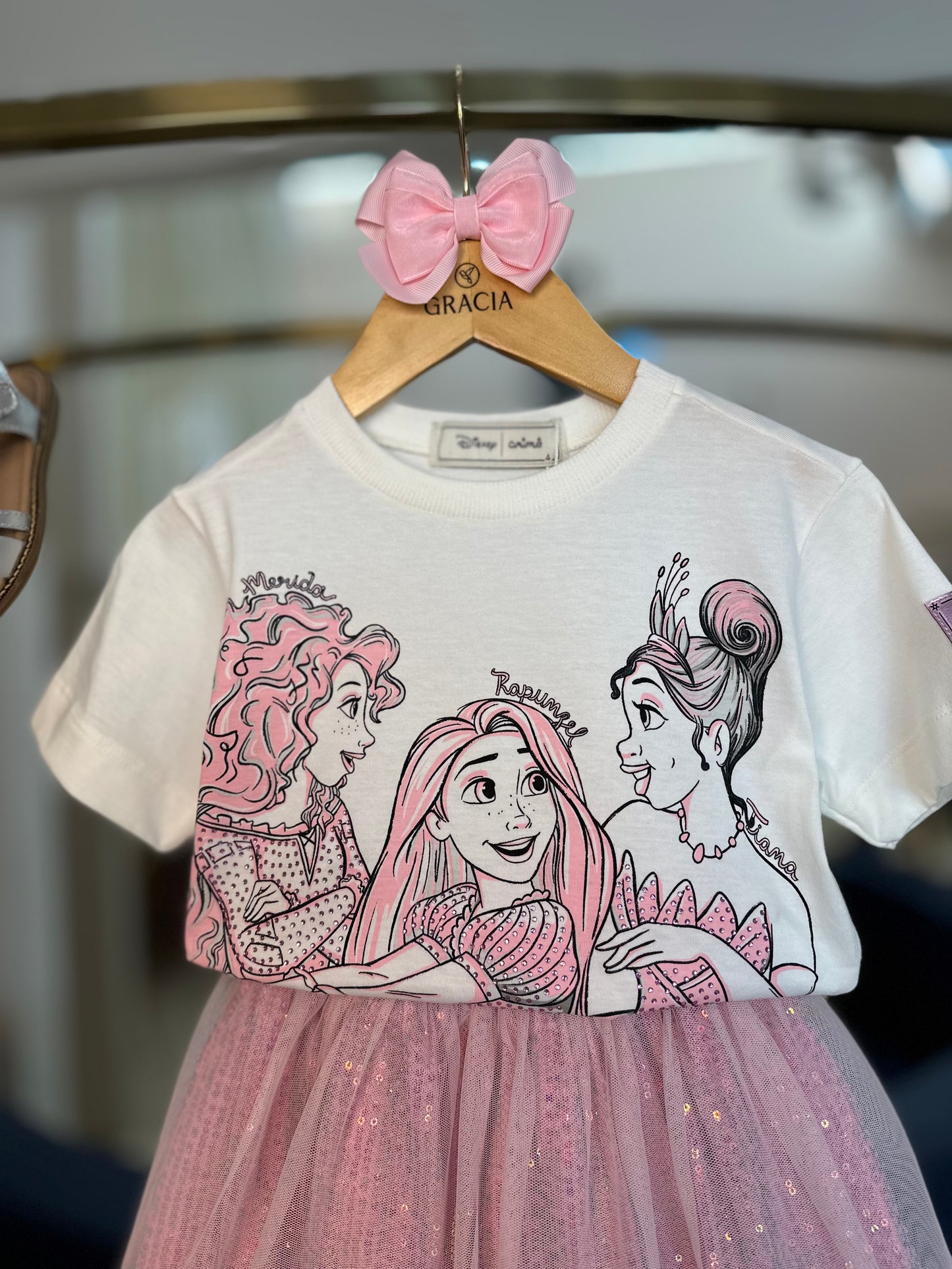 Conjunto Infantil Princesas Patch Disney e Saia Ballet Tule - Animê