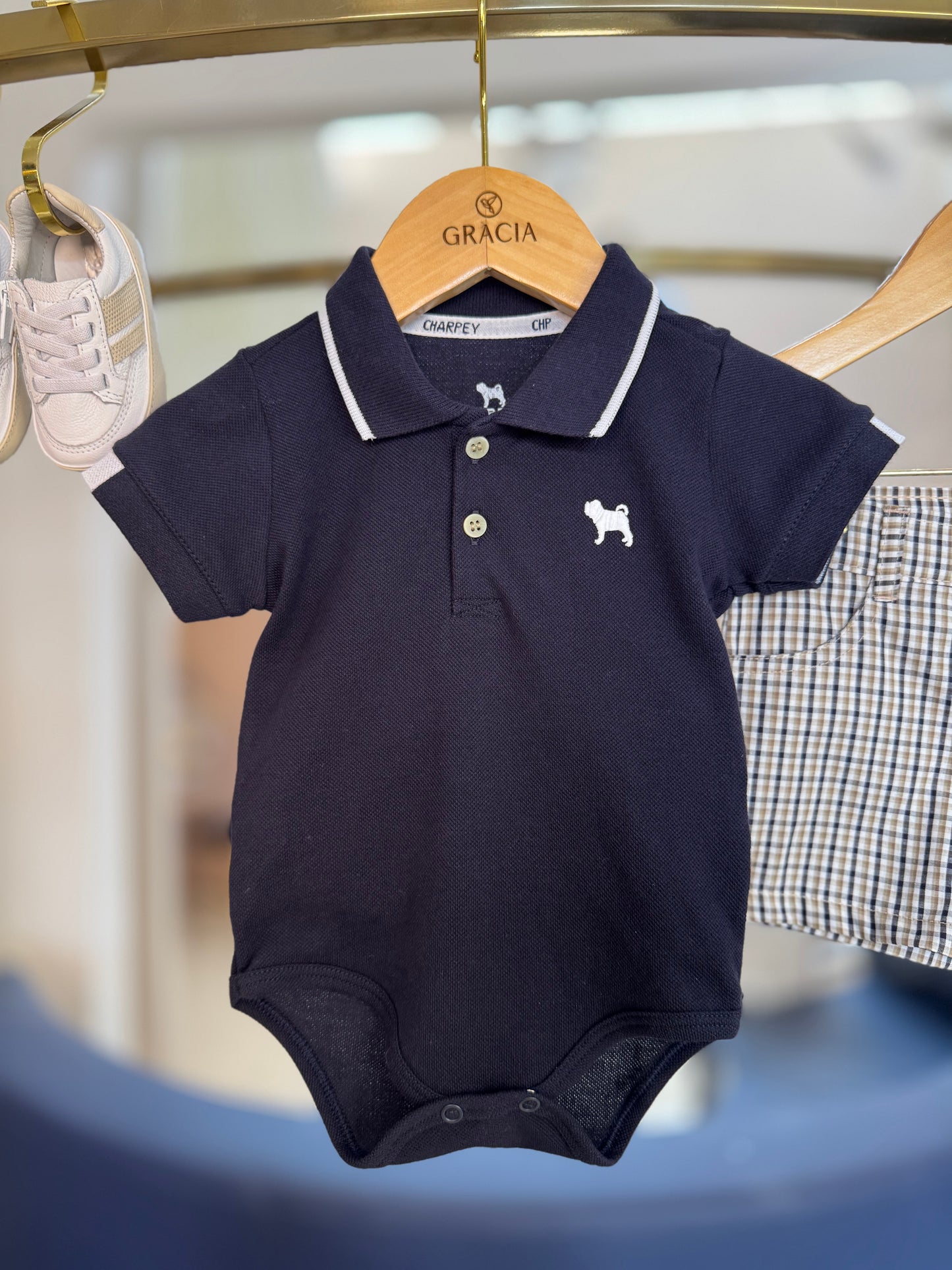 Conjunto Bebê Body Polo Marinho e Bermuda - Charpey