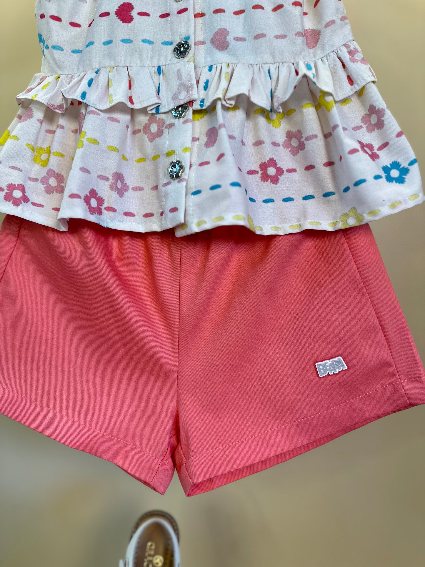 Conjunto Infantil Bata Estampada e Shorts Sarja Lycra Goiaba - Beabá