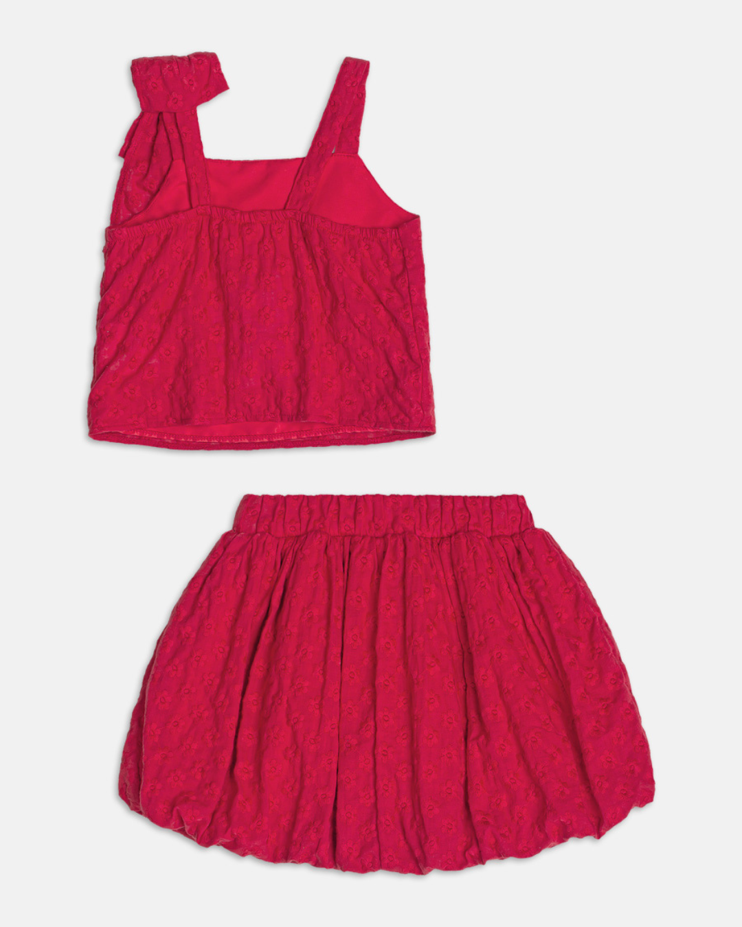 Conjunto Infantil Vermelho Blusa Laço Lateral e Saia Balonê - Momi