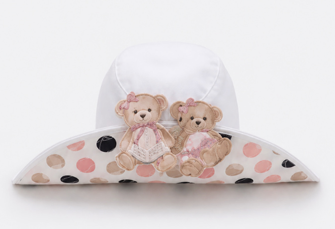 Chapéu Infantil Sarja Poá Colorido Ursinhas Puffer - Pituchinhus