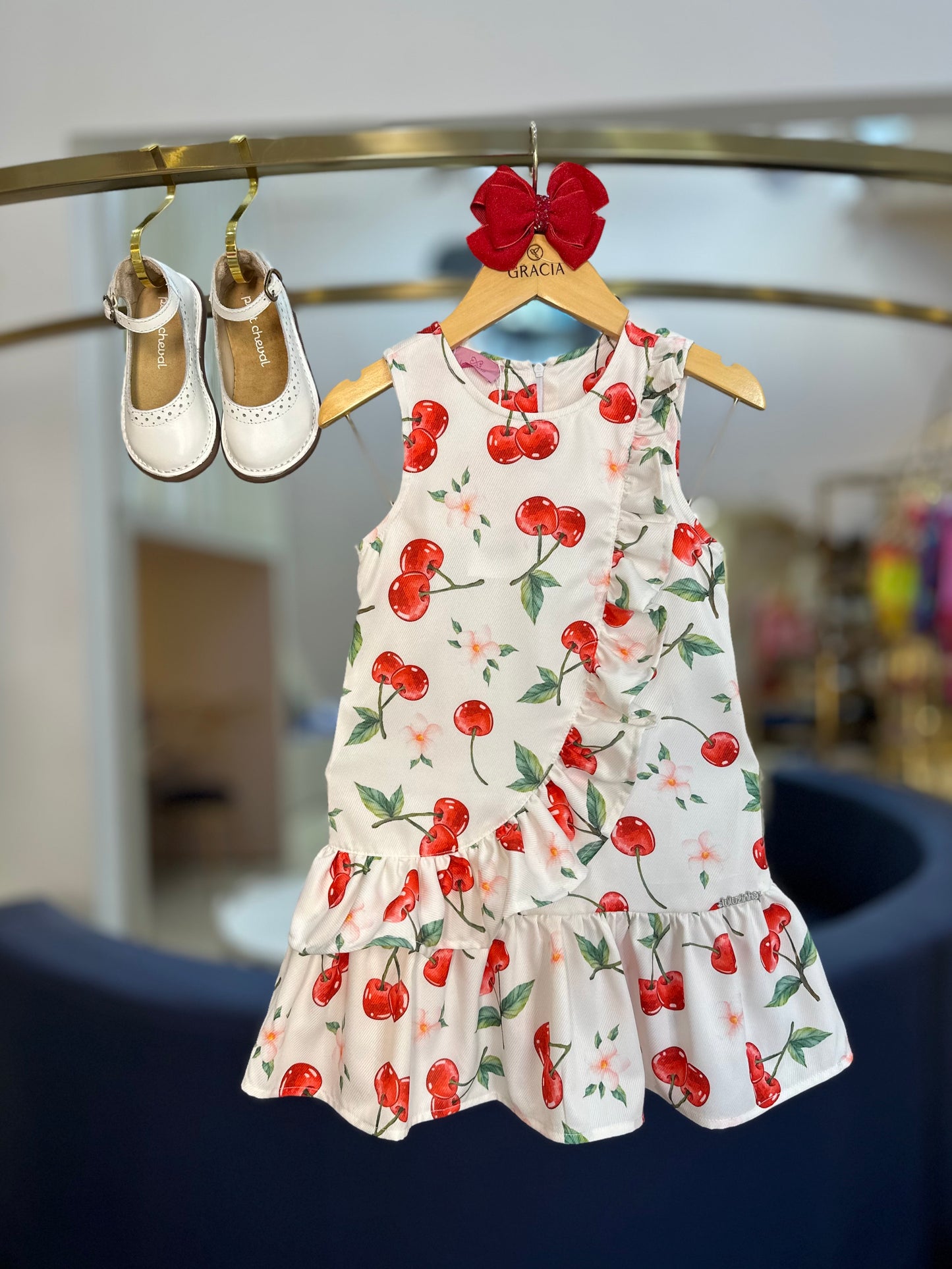 Vestido Infantil Trapézio Cerejinha - Luluzinha