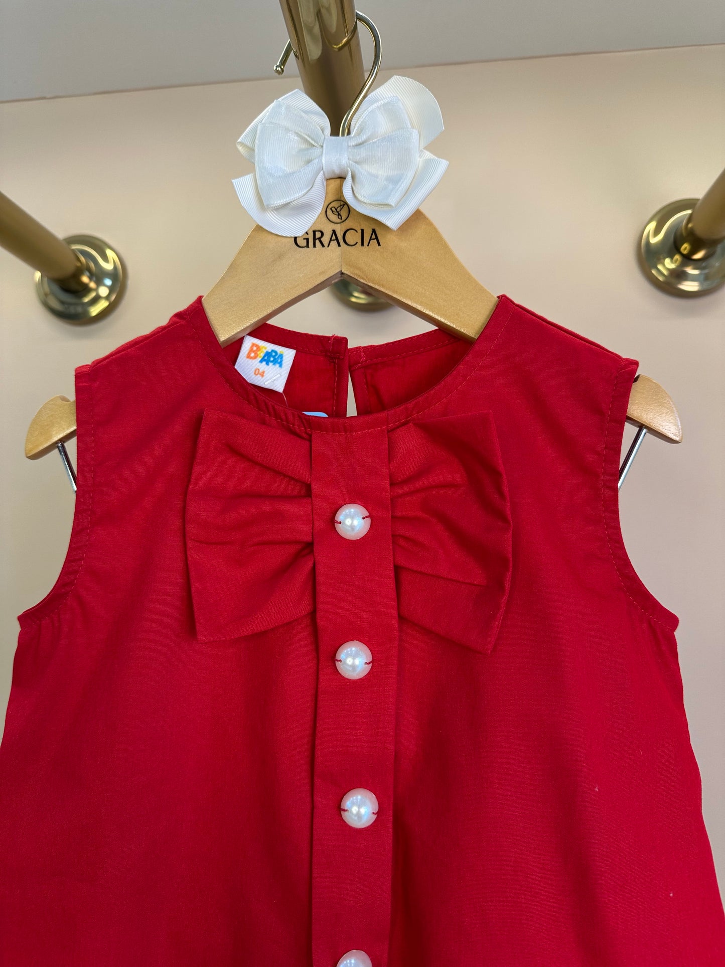 Conjunto Infantil Bata Algodão Laço Vermelha e Shorts Branco - Beabá