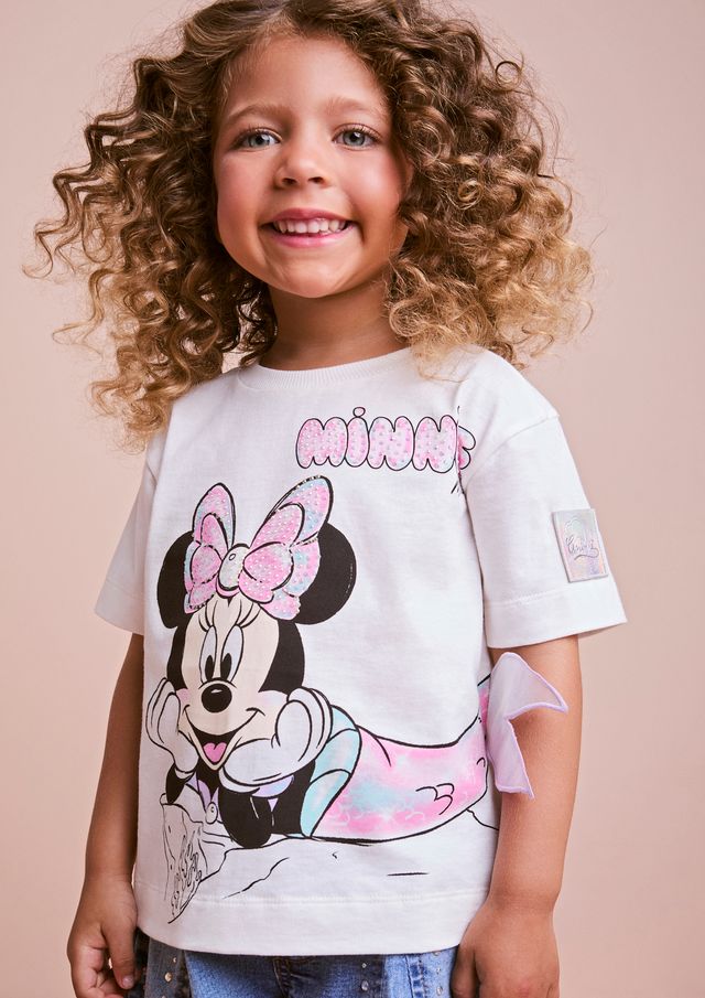 Conjunto Infantil Blusa Minnie Sereia e Shorts Jeans Strass - Animê
