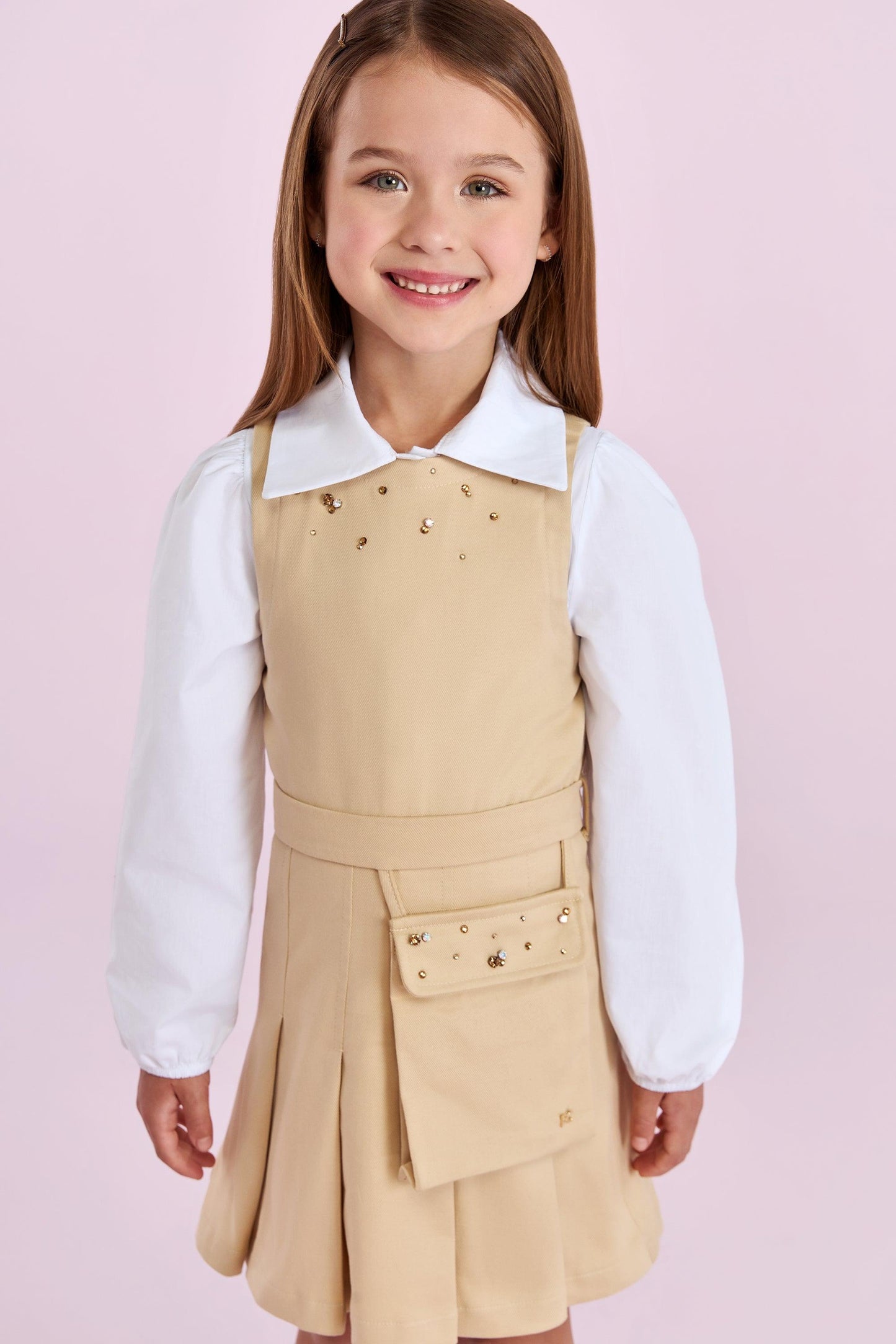 Vestido Bege Strass & Bolsa - Petit Cherie - Gracia