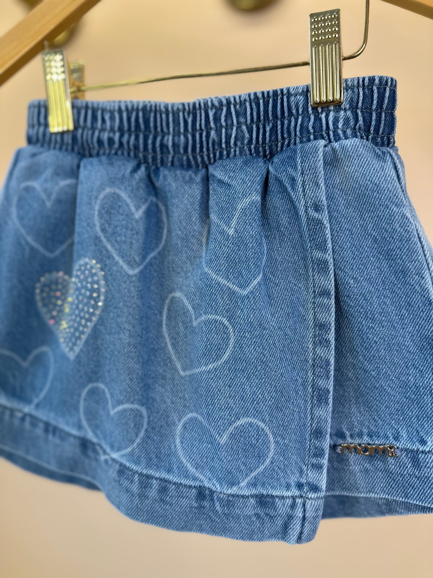 Conjunto Infantil Colete e Shorts Jeans Corações Strass - Momi