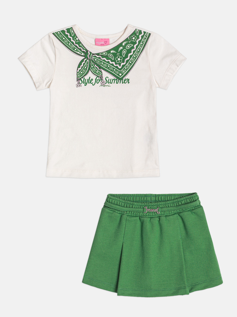 Conjunto Infantil Blusa Off White com Estampa de Lenço - Momi