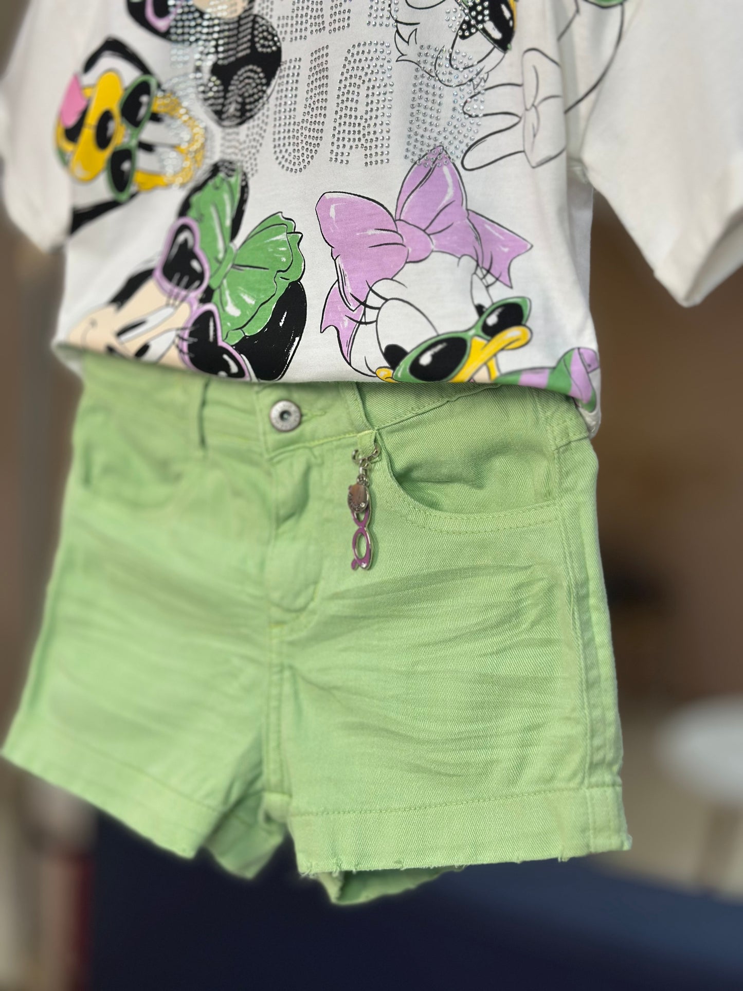 Conjunto Infantil Blusa Mickey & Minnie Shorts Sarja Pistache Disney - Animê