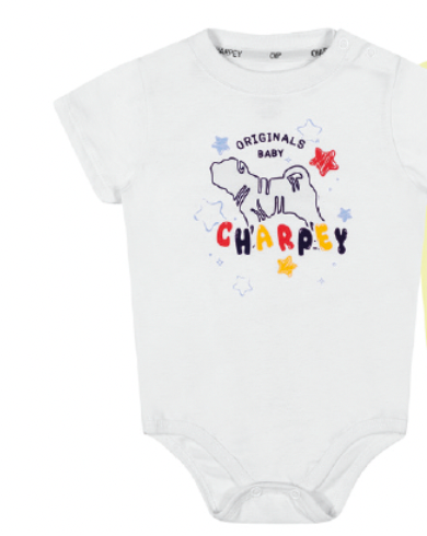 Conjunto Bebê Body Camiseta e Bermuda Moletom Off White - Charpey