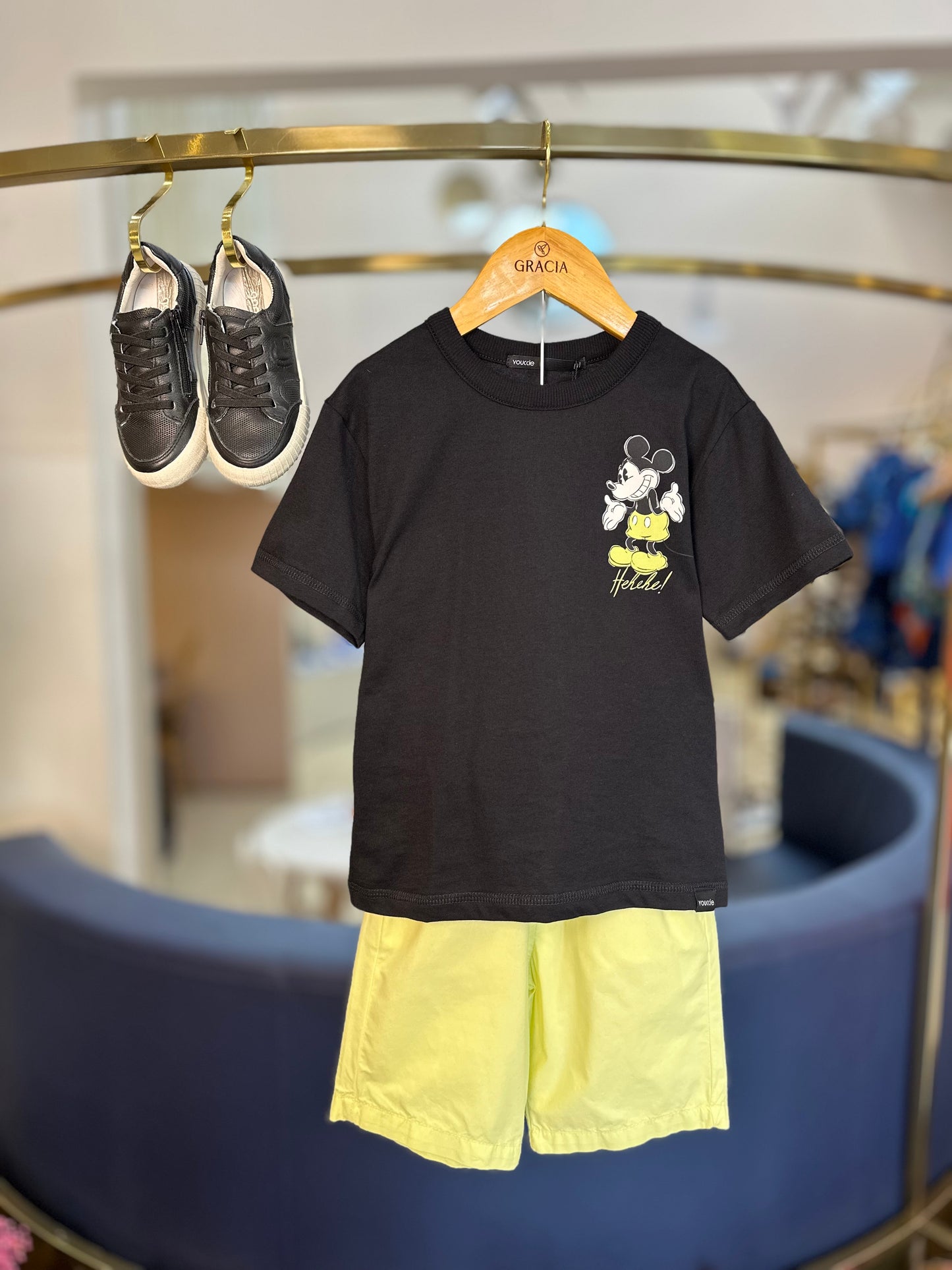 Conjunto Infantil T-Shirt Mickey e Bermuda Verde Melão - Youccie