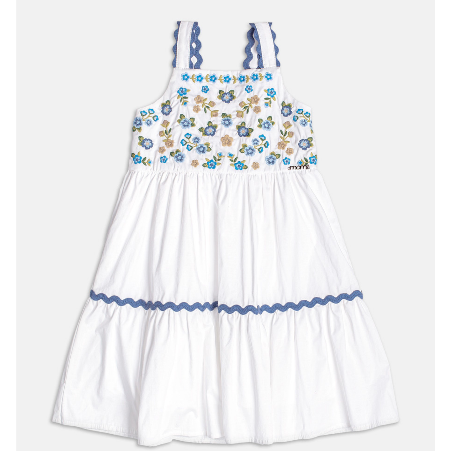 Vestido Infantil Bordado Flores Azuis - Momi PRÉ-VENDA