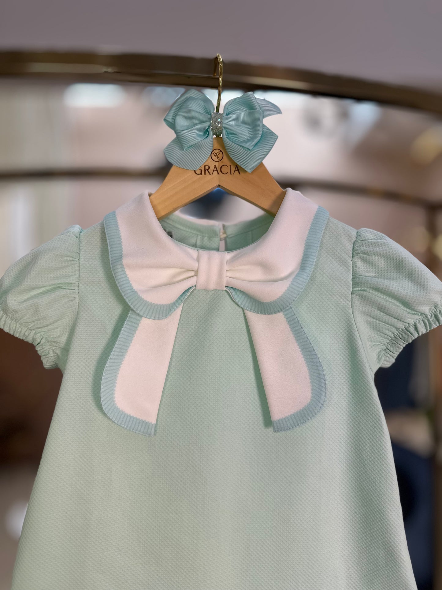 Vestido Infantil Piquet de Algodão Gola Laço Verde - Beabá