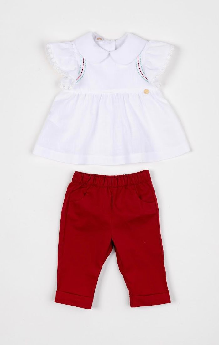 Conjunto Bebê Clássico Bata Golinha e Calça Vermelha - Um Mais Um