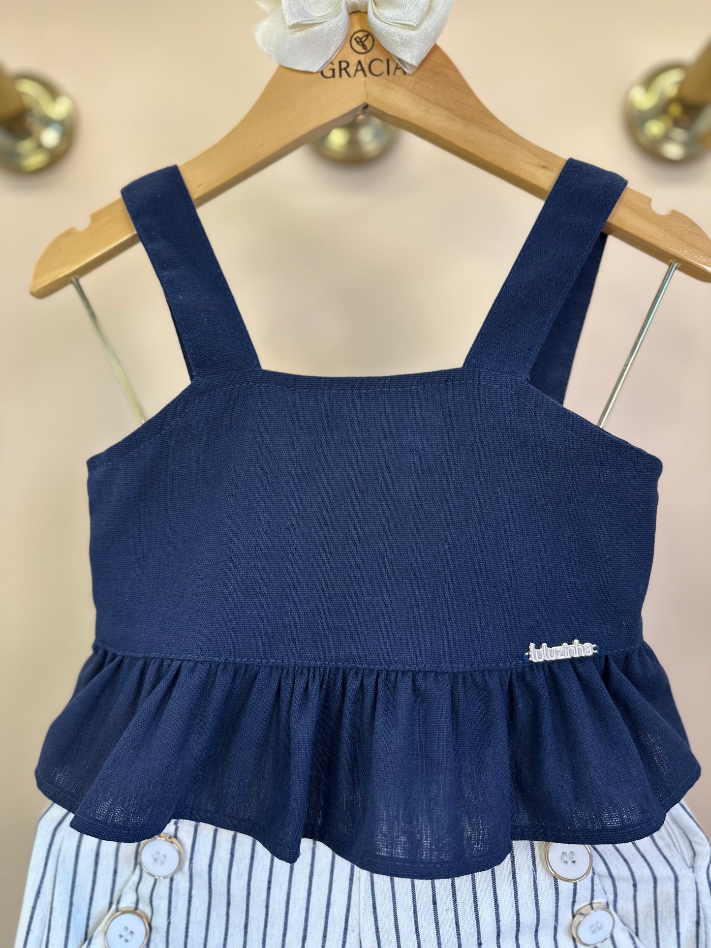 Conjunto Infantil Blusa Peplum e Shorts Navy - Luluzinha