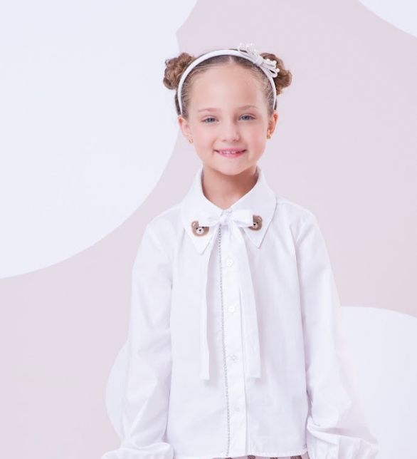 Camisa Infantil Algodão Cristais e Patche Ursinha Branca - Pituchinhus