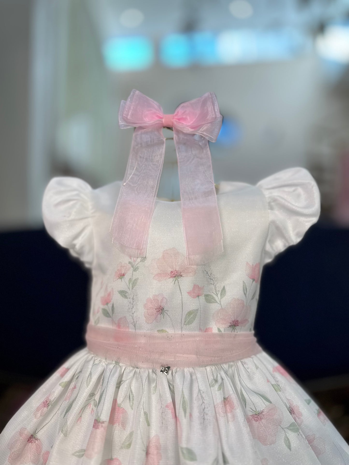 Vestido Infantil Festa Tule Rosa Flores - Petit Cherie
