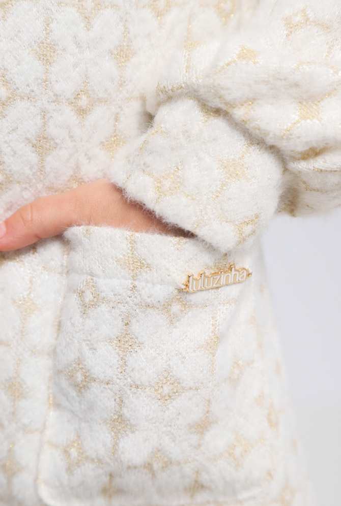 Vestido Infantil Tricot Off White Botões Frontais - Luluzinha
