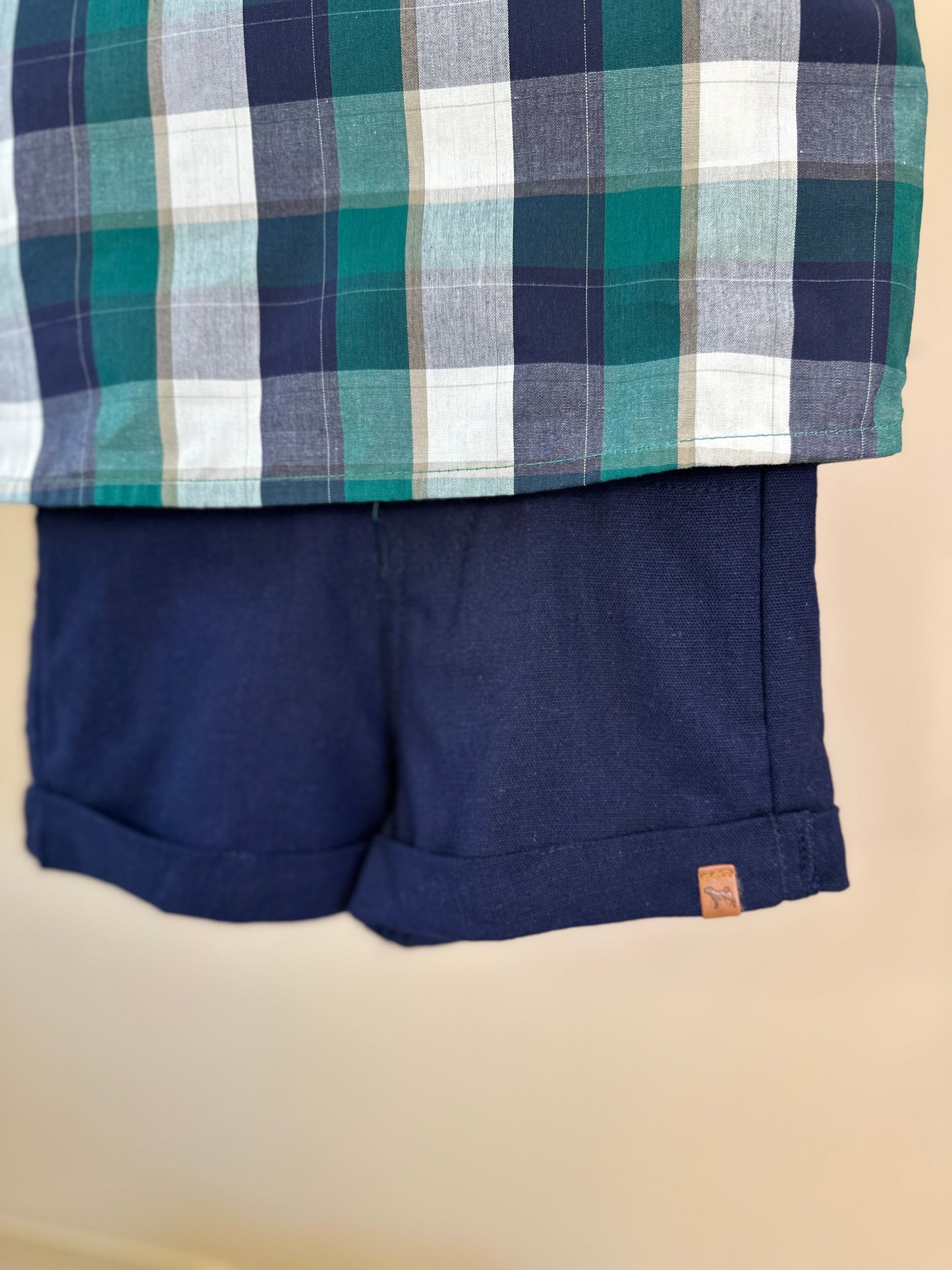 Conjunto Bebê Camisa MC Xadrez Verde e Bermuda Linho Marinho - Charpey