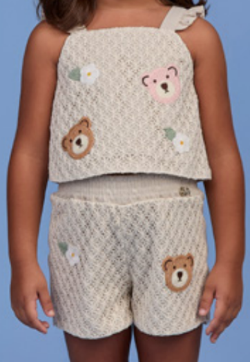Conjunto Infantil Blusa Short Ursinho Crochê - Gabriela Aquarela
