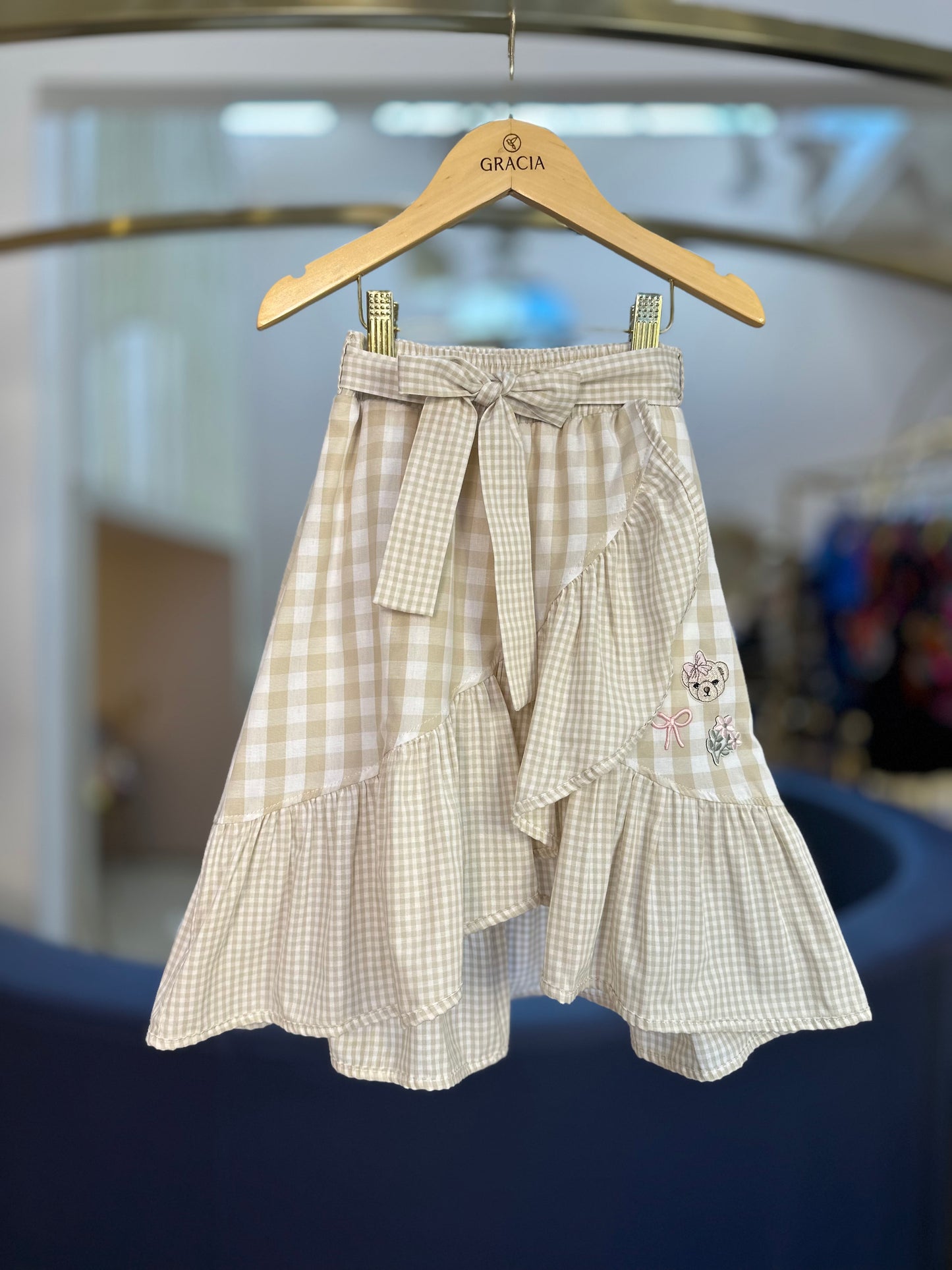Conjunto Infantil Blusa Ciganinha e Saia-shorts Midi Xadrez Patches - Pituchinhus